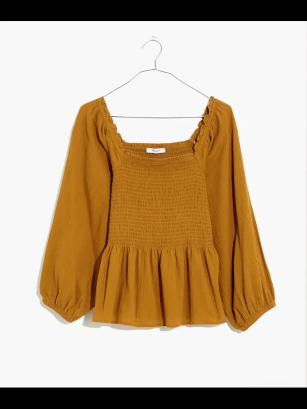 Madewell Black Smocked Peplum Long-Sleeve Top